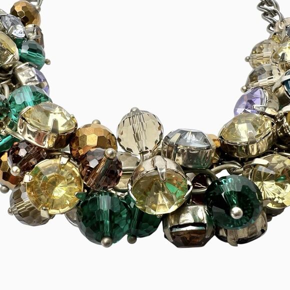 Loft Cha Cha Necklace Faceted Cluster Beads Colorful Layered Silver Tone Chain - Picture 5 of 16